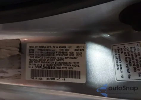 2011 Honda Odyssey Ex-L z USA, uszkodzony, nr VIN 5FNRL5H66BB067453